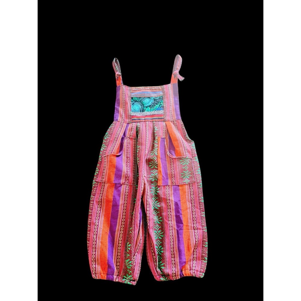 Guatemalan Handwoven Toddler Sz 3 Multicolor Overhauls Jumpsuit‎ Boho Festival